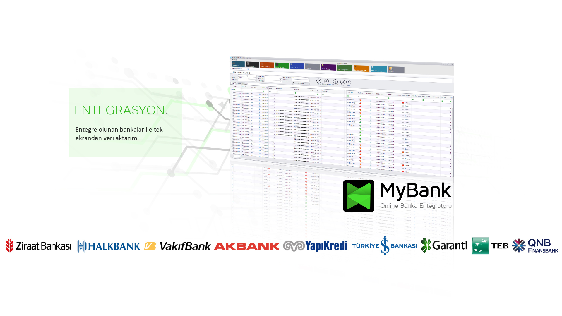 Entegrasyon, Entegre olunan bankalar ile tek ekranda veri aktarımı